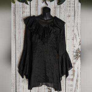 Black romantic Gothic dress w Handkerchief wing sleeves & ruffle neckline